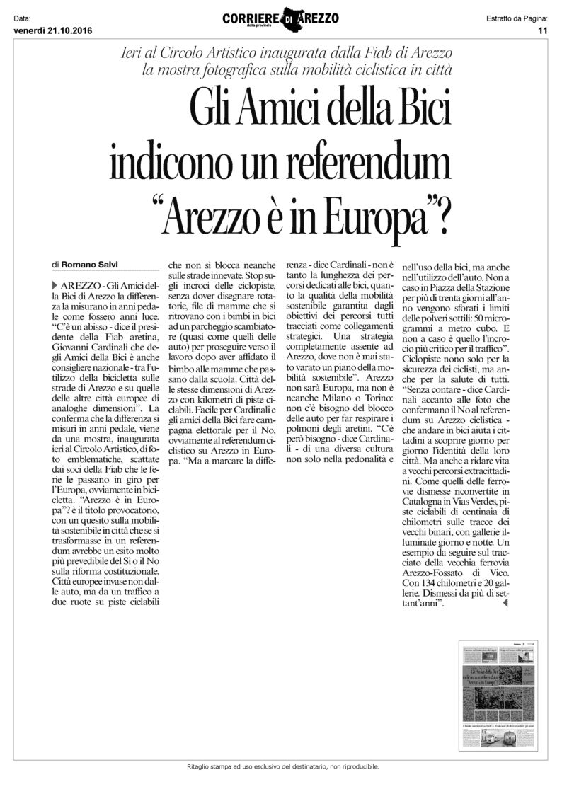 mostra Arezzo articolo Corriere Aretino 21102016